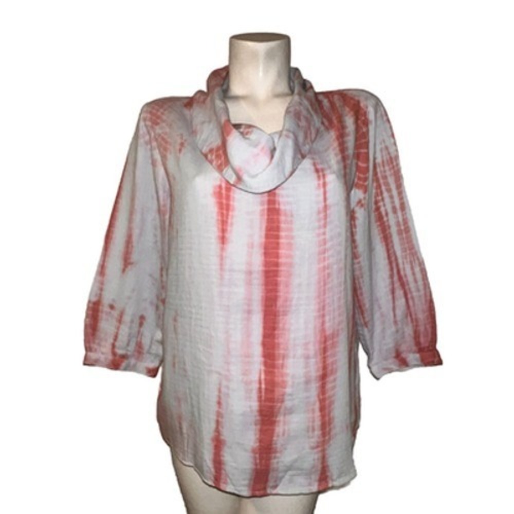 Soft Surroundings Womens Size M Tie Dye Cowl Neck Cotton Gauze Top 2EW82 Blue